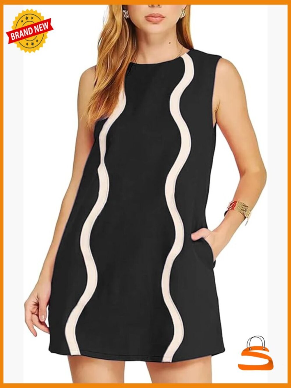 Sleeveless Color Block Mini Dress Crewneck Shift A Line Beach Sundress